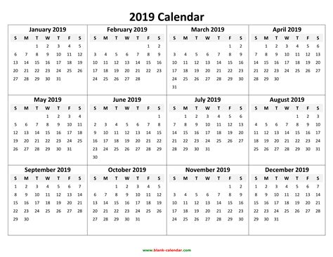 2019 Yearly Calendar Free Download Freemium Templates