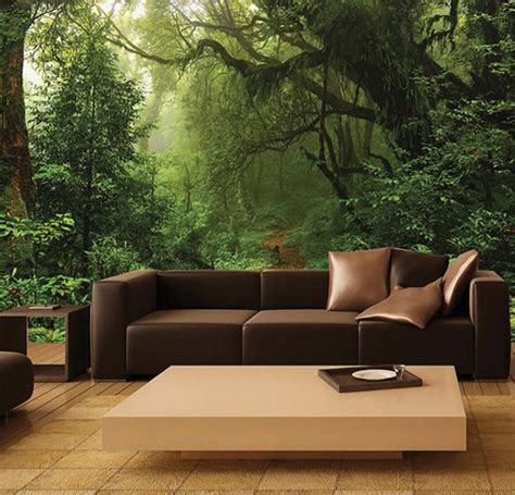 Browse 93 photos of modern forest house. mystical-forest-living-room-murals | HomeMydesign