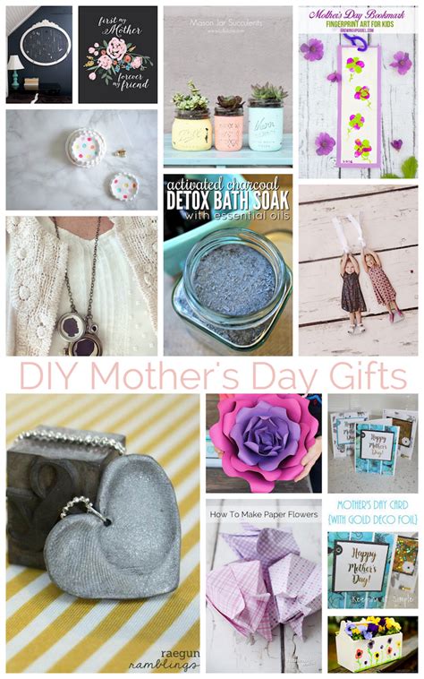 Well, here's a collection of some of the best diy mother's day gift ideas which shall inspire you to diy from easy diy mothers day mason jar gifts to handpainted treat boxes to easy centerpieces and etcetera, here you'll find all of that and so much. DIY Mothers Day Gifts and Block Party - Rae Gun Ramblings