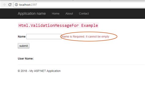 Html Validationmessagefor Example In Asp Net Mvc