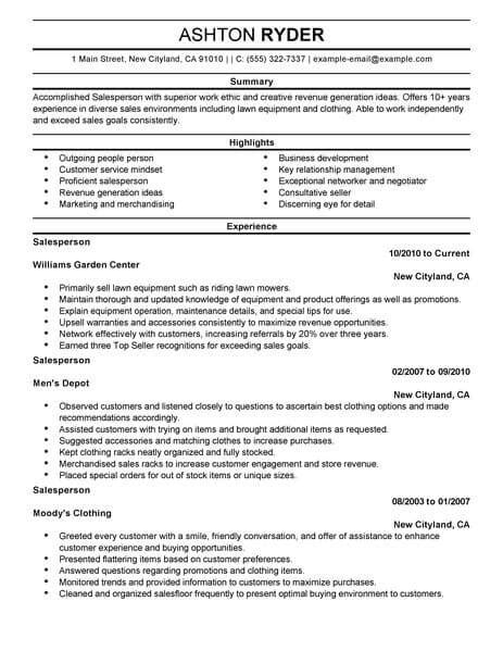 Resume formats and layouts all our resume templates are designed for any resume format: Best Retail Salesperson Resume Example From Professional ...