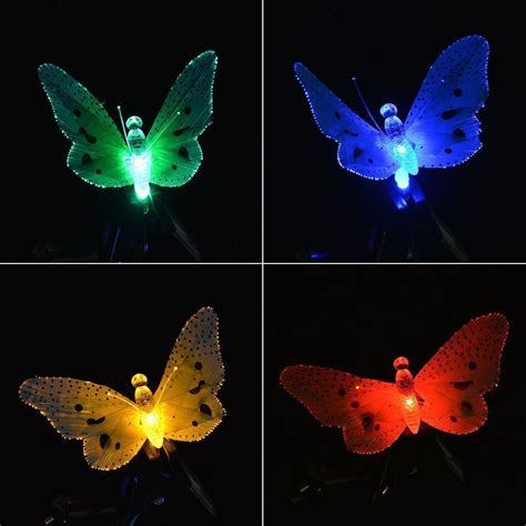 12 Led Solar Powered Butterfly Fiber Optic Fairy String Outdoor Garden