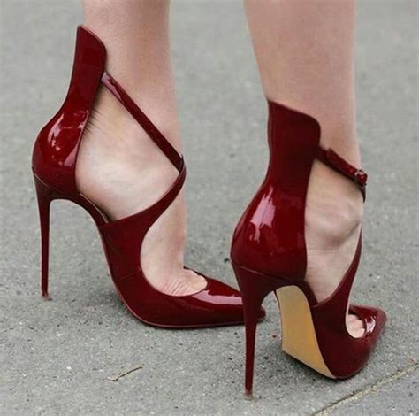 Latest New Wine Red Patent Leather Pumps Extreme High Heels Office Lady