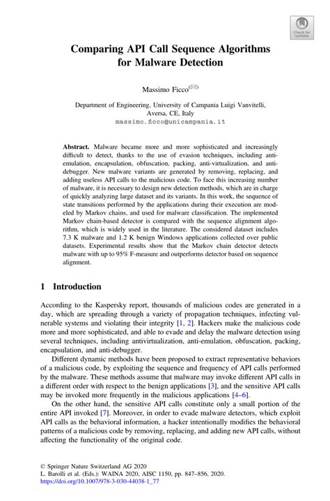 Pdf Comparing Api Call Sequence Algorithms For Malware Detection