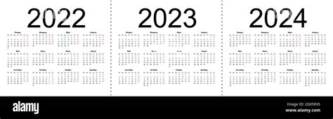 Cuadrícula De Calendario Para 2022 2023 Y 2024 Años Plantilla
