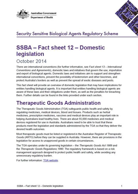 Ssba Fact Sheet 12 Domestic Legislation Australian Government
