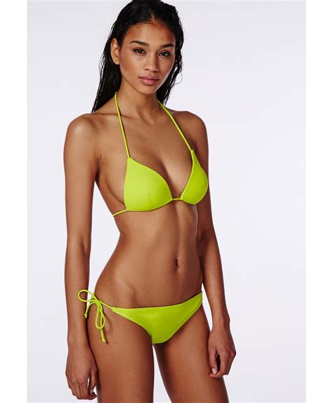 Lyst Missguided Moulded Triangle Bikini Top Lime In Green