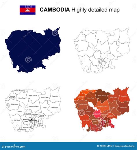 Cambodia Isolated Vector Highly Detailed Political Map With Re Stock