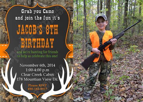 Camo birthday invitation, camo invitation, Boy Hunting invitation, deer, Photo Invitation ...