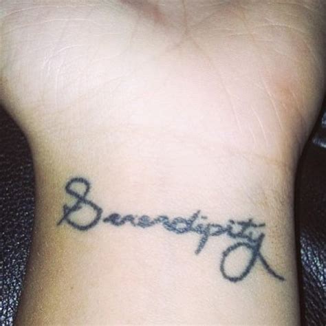 With handwritten lettering, these simple powerful and faithful script sayings from the lord is a great choice to motivate and comfort us in life. Serendipity Small script wrist black tattoo | Uncategorized tattoos | Best Tats