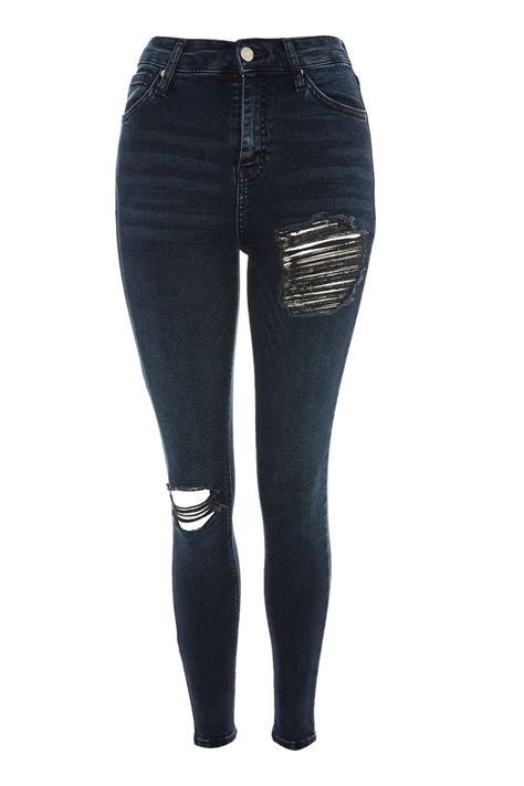 Moto Blue Black Thigh Ripped Jeans Topshop