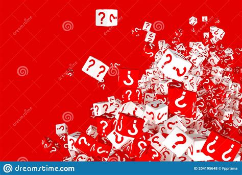 Lots Of Falling Red And White Dice With Question Marks On The Sides 3d