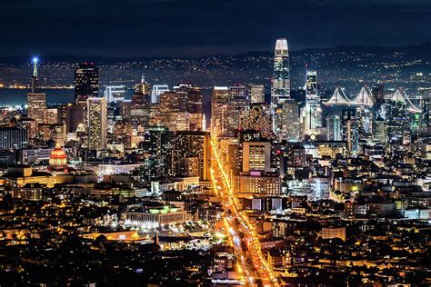 Night View Of San Franciscos Downtown Area Photograph By Sundry