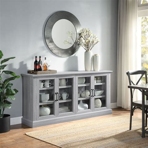 Belleze Liam 70 Rustic Farmhouse Wood Sideboard Universal Stand 4 Doors Buffet Cabinet Living