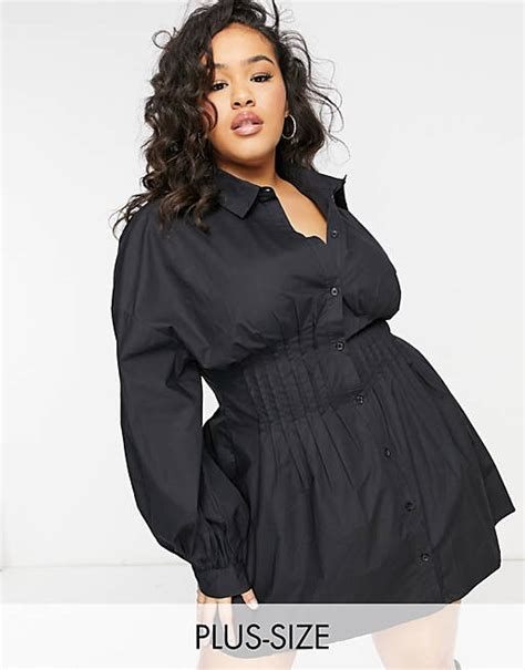 Missguided Plus Shirt Dress With Cinched Waist In Black Asos