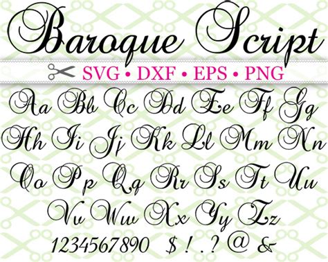 Baroque Script Svg Font Cricut And Silhouette Files Svg Dxf Eps Png