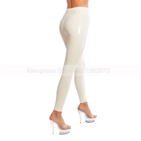 White Sexy Latex Leggings Long Tight Pants Exotic Trousers With Crotch