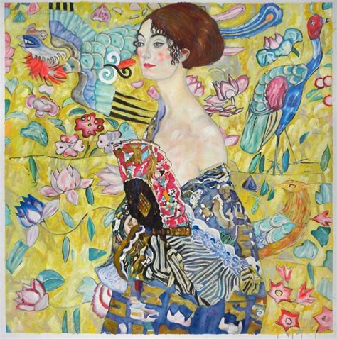 Lady With Fan Gustav Klimt Hand Painted Oil Painting Woman In Kimono