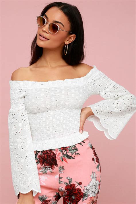 Cute Lace Top Long Sleeve Top Smocked Top White Top Lulus