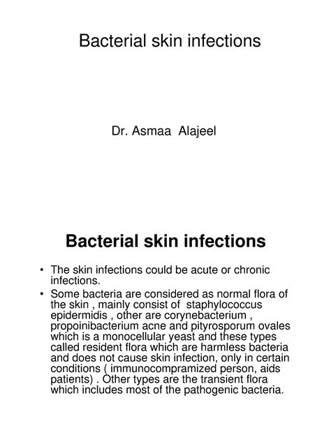 Bacterial Skin Infections Bacterial Skin Infections Dr Asmaa