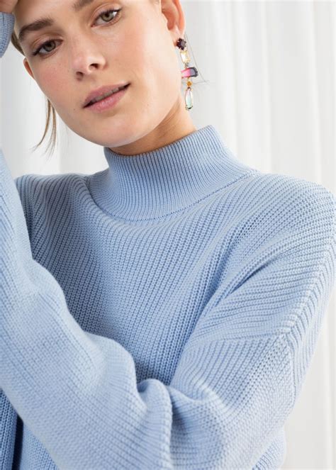 Cotton Blend Mock Neck Sweater Light Blue Turtleneck Blue Sweater Outfit Womens Blue Sweater
