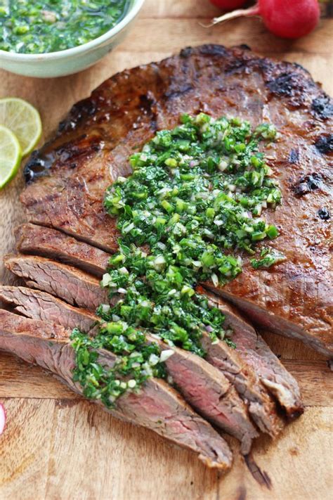 Chimichurri is a sauce traditionally made of parsley, garlic, vinegar, oil, and crushed red pepper. Grilled Flank Steak with Chimichurri Sauce | Recipe | Beef ...