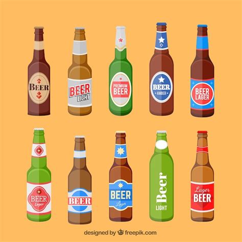 Beer Bottles Set With Label Free Vector