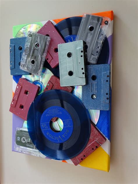 Cassette Tape Vinyl And Cd Mixed Media Wall Art Mixed Etsy