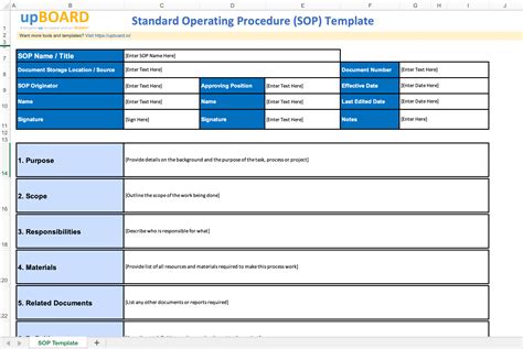 Standard Operating Procedure Excel Template