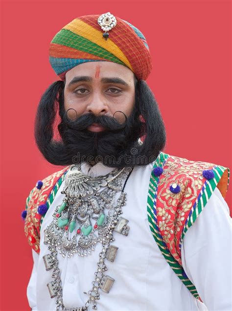 Indian Man With Long Mustaches Poses For A Photo During Camel Festival In Rajasthan India