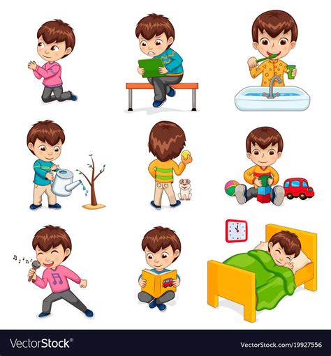 Cartoon Boy Daily Routine Activity Set Royalty Free V