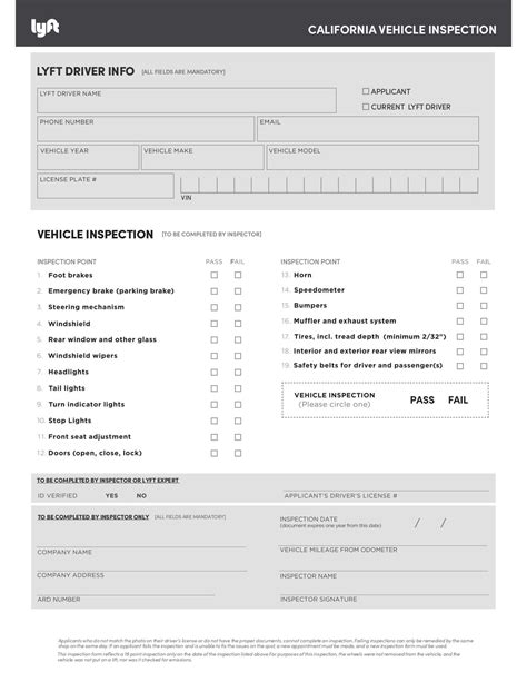 Free Printable Vehicle Inspection Form Uber