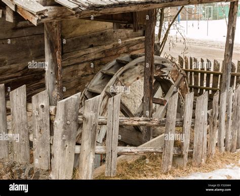 Abandoned Historic Old Wooden Water Mill House Waterwheel Stock Photo