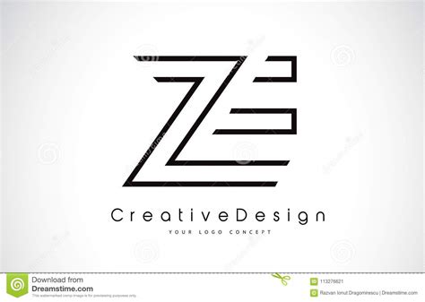 Ze Z E Letter Logo Design In Black Colors Stock Illustration