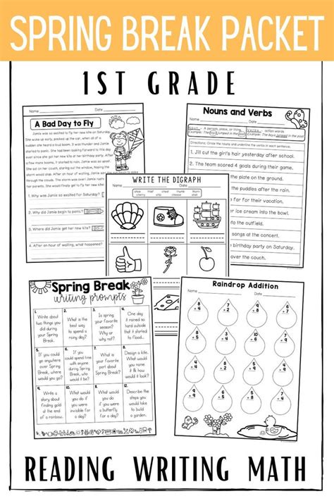 1st Grade Spring Break Homework Packet No Prep Spring Break