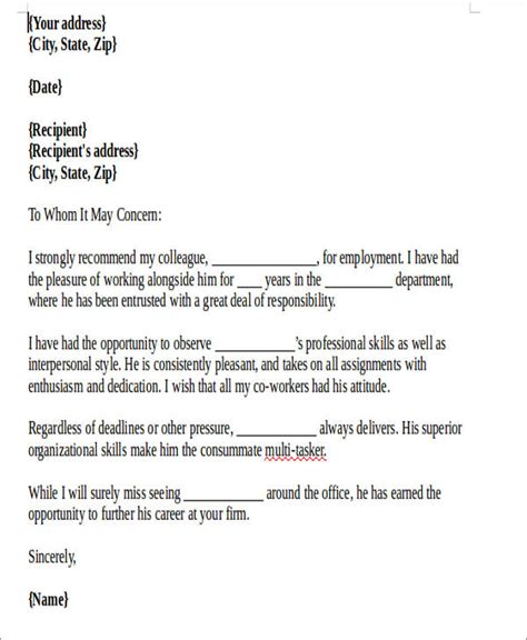 Free 7 Coworker Recommendation Letter Samples In Ms Word Pages