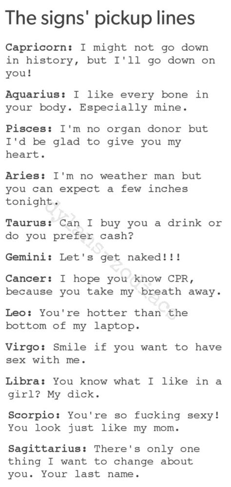 Zodiac Signs Pick Up Lines Protes Png