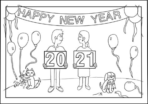 Couple New Year 2021 Coloring Page Free Printable Coloring Pages