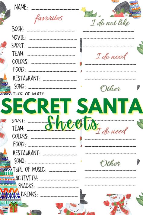 Secret Santa Sheets