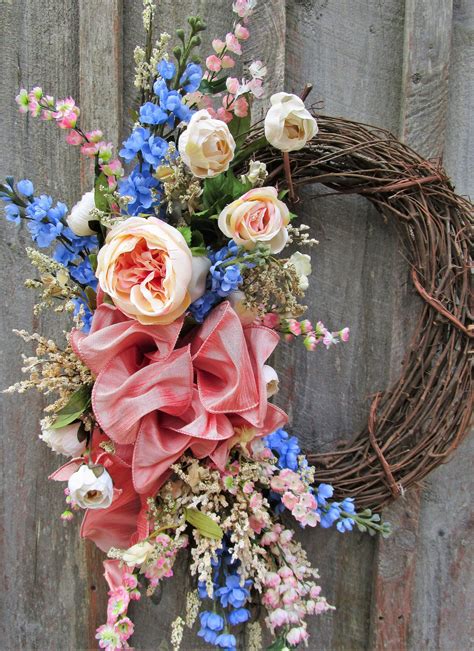 Floral Wreaths Elegant Victorian Decor Blue Pink Rose Etsy