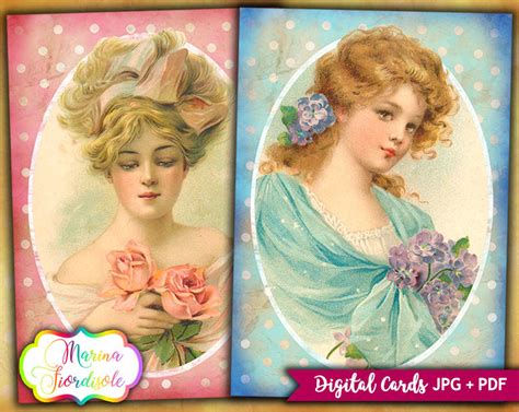 Digital Collage Sheet Cards Shabby Chic Vintage Ladies Etsy