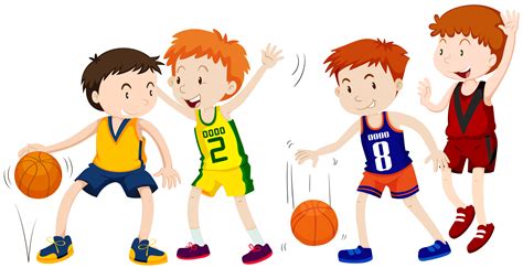 Cartoon Kids Playing Basketball