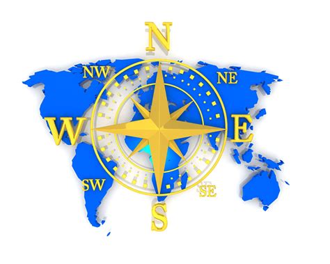 Compass With Directions On World Map Stock Photo Powerpoint
