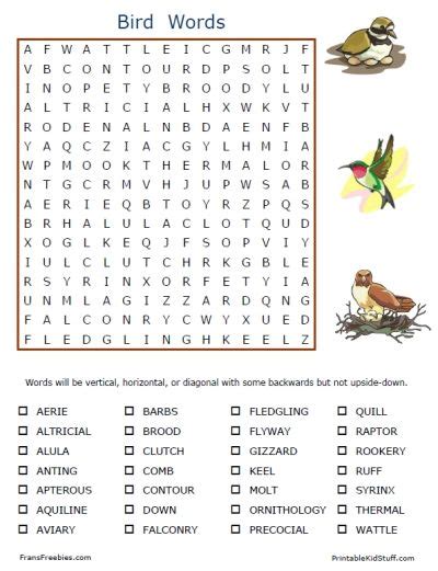 Bird Words Puzzle Word Puzzles Bird Unit Study After School Program