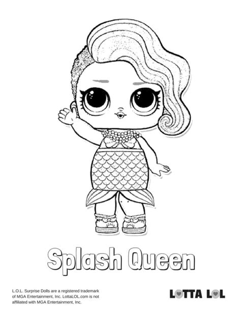 Check the coolest set of printable lol surprise coloring pages for girls presenting unboxed dolls. Splash Queen LOL Surprise Doll Coloring Page | Lotta LOL