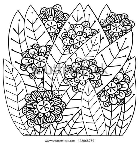 Adult Coloring Page Whimsical Garden Zentangle Inspired Line Art Vector
