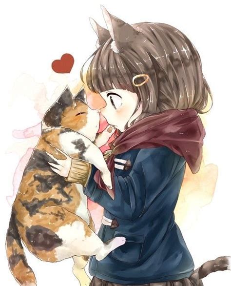 Neko Girl And Cat Anime Anime Artwork Anime Drawings