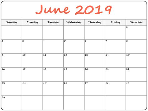 June 2019 Calendar Printable Template In Pdf Word Excel