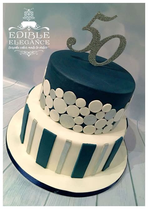 Ideas for men's birthday cake. 50th birthday cake, contemporary design in masculine blue ...