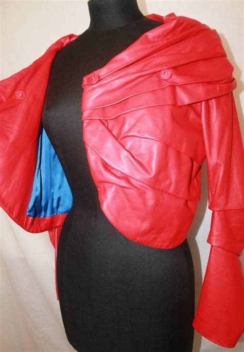 Emanuel Ungaro Red Leather Ruched Jacket With Rose S At 1stdibs